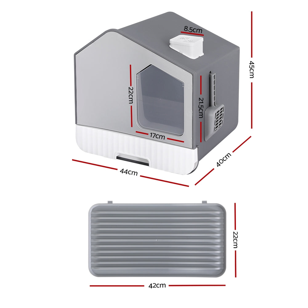i.Pet Cat Litter Box Large Tray Kitty Toilet Enclosed Cat Litter Box Hooded Scoop Mat Grey