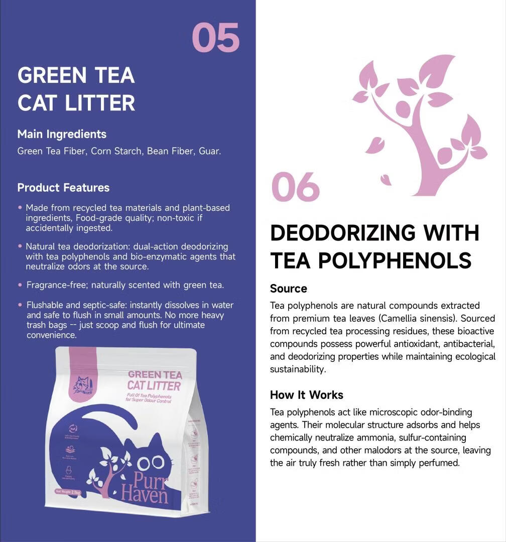 Purr Haven Assorted Cat Litter Set | Tapioca & Green Bamboo & Green Tea | 1 Pack per Type | 2.5 kg Per Pack
