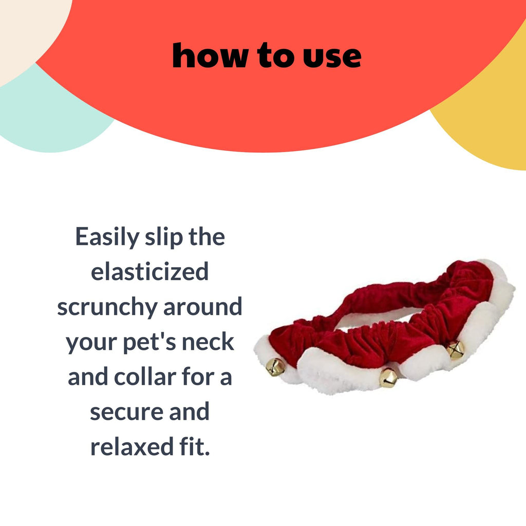Pet Scrunchy | Santa (Red, M) | Festive Christmas/Holiday Neckwear for Dogs/Cats | Fun Stretchable Costume Accessory | Soft Collar with Bells