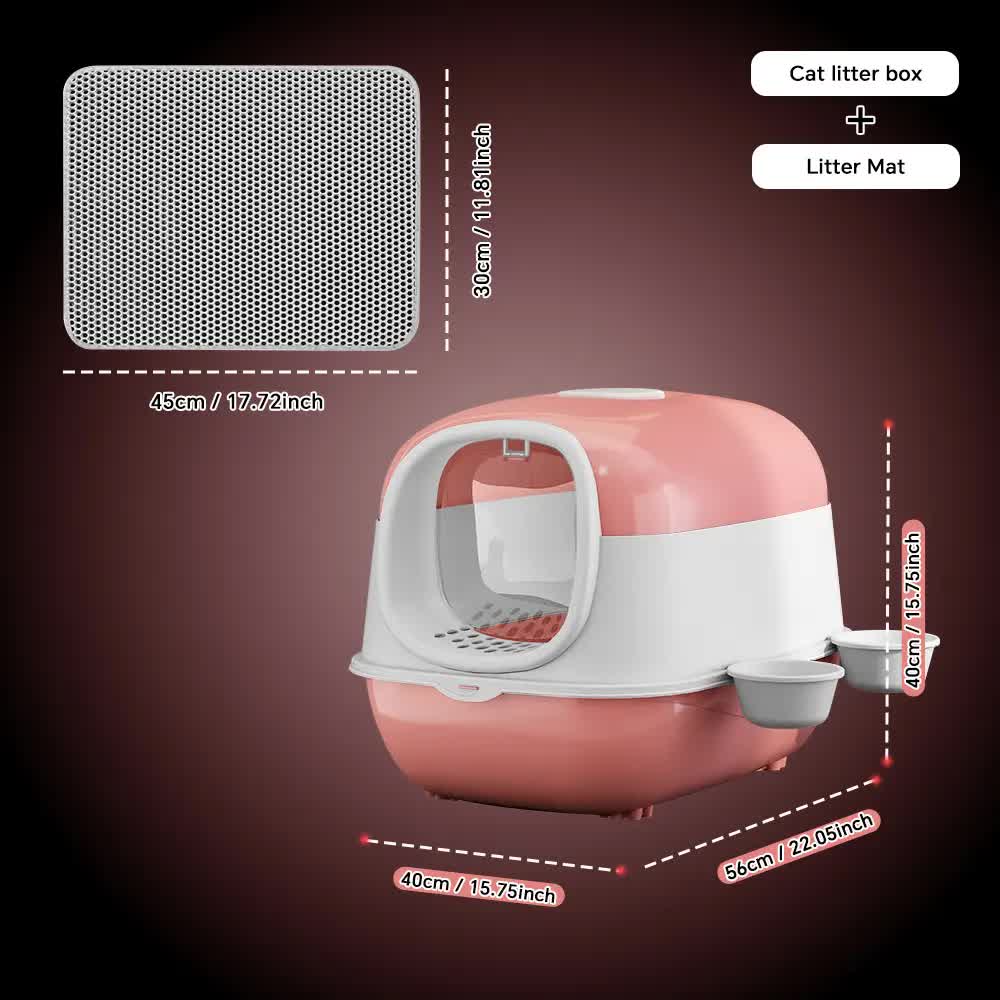 Large Cat Litter Box Set with Free Litter Mat & Scoop, Enclosed Front Entry Anti-Splashing Anti-Tracking Cat Toilet, Deodorant Cat Potty for Big Cats