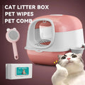 Huge 56cm Cat Litter Box Bundle with Free Pet Comb & 80 Wipes, Hooded Enclosed Potty with Drawer, Anti-Splashing Cat Toilet Cleaning Kit for Big Cats