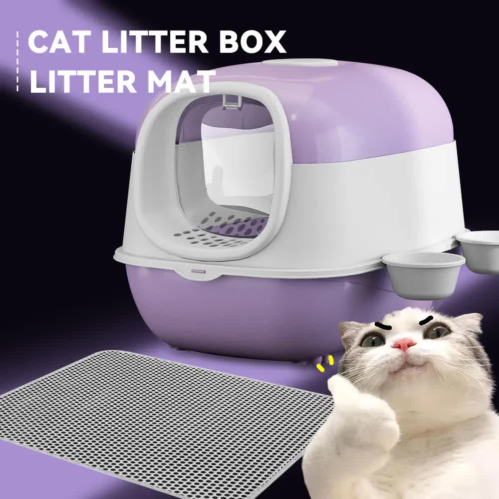Large Cat Litter Box Set with Free Litter Mat & Scoop, Enclosed Front Entry Anti-Splashing Anti-Tracking Cat Toilet, Deodorant Cat Potty for Big Cats
