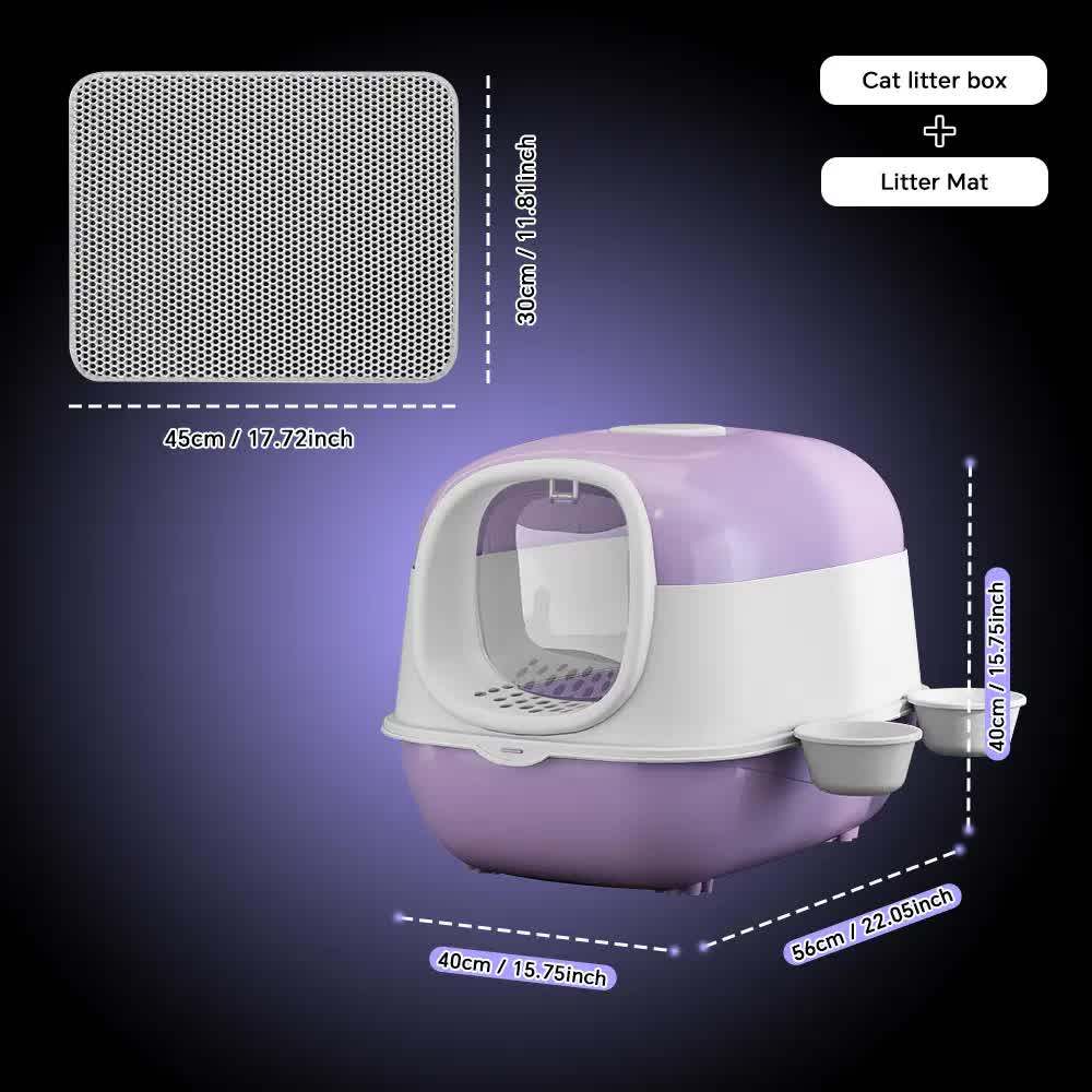 Large Cat Litter Box Set with Free Litter Mat & Scoop, Enclosed Front Entry Anti-Splashing Anti-Tracking Cat Toilet, Deodorant Cat Potty for Big Cats