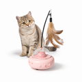 Pink Smart Cat Teaser Toy Rechargeable Interactive Cat Toy with Red Dot Light, Feather Wand, Obstacle Avoidance, Touch Wake-Up, Auto Standby, Soft Rubber Wheels, Cute Cat Design for Indoor Cats