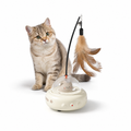 White Smart Cat Teaser Toy Rechargeable Interactive Cat Toy with Red Dot Light, Feather Wand, Obstacle Avoidance, Touch Wake-Up, Auto Standby, Soft Rubber Wheels, Cute Cat Design for Indoor Cats