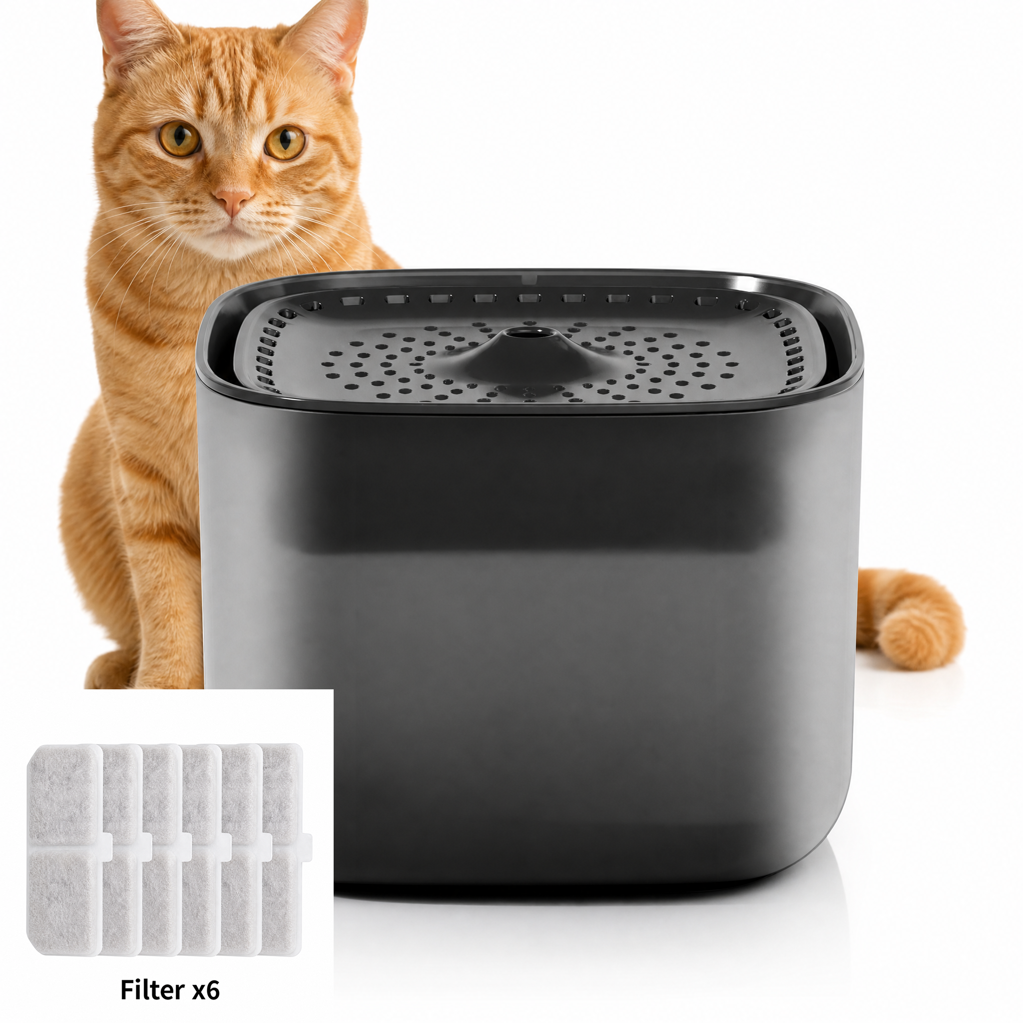 Black 3L/101oz Automatic Cat Water Fountain,6 Filter Included, Pet Water Dispenser with USB Wired Power,Detachable Design,Ultra-Quiet Pump (≤30dB),3-Stage Filtration,Anti-Dry Burning Warning Light,BPA-Free for Multiple Cats & Small Dogs