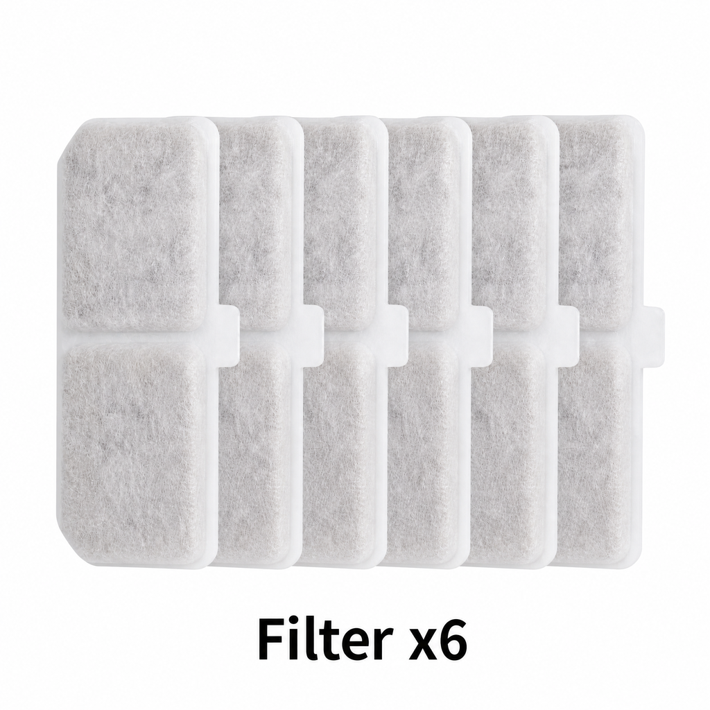 Cat Water Fountain Replacement Filters, 6 Pack Pet Fountain Filters with Activated Carbon and Sponge, Compatible with XC528 3L/101oz Automatic Cat Water Fountains