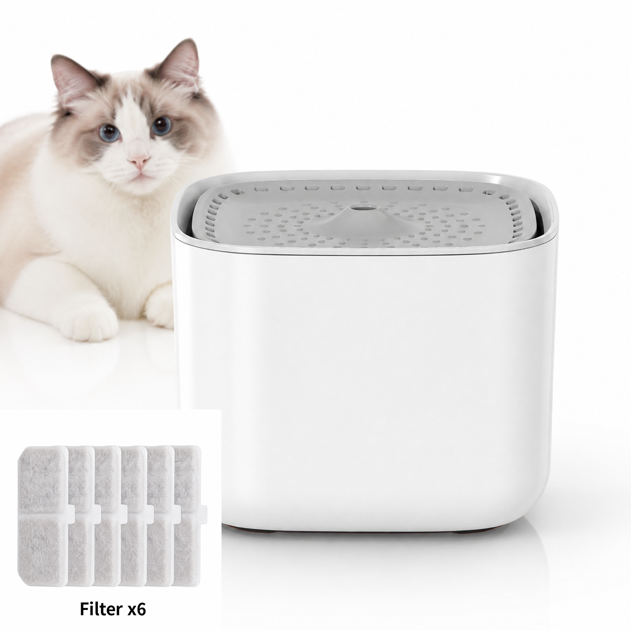 White 3L/101oz Automatic Cat Water Fountain,6 Filters Included, Pet Water Dispenser with USB Wired Power, Detachable Design, Ultra-Quiet Pump (≤30dB), 3-Stage Filtration, Anti-Dry Burning Warning Light, BPA-Free for Multiple Cats & Small Dogs