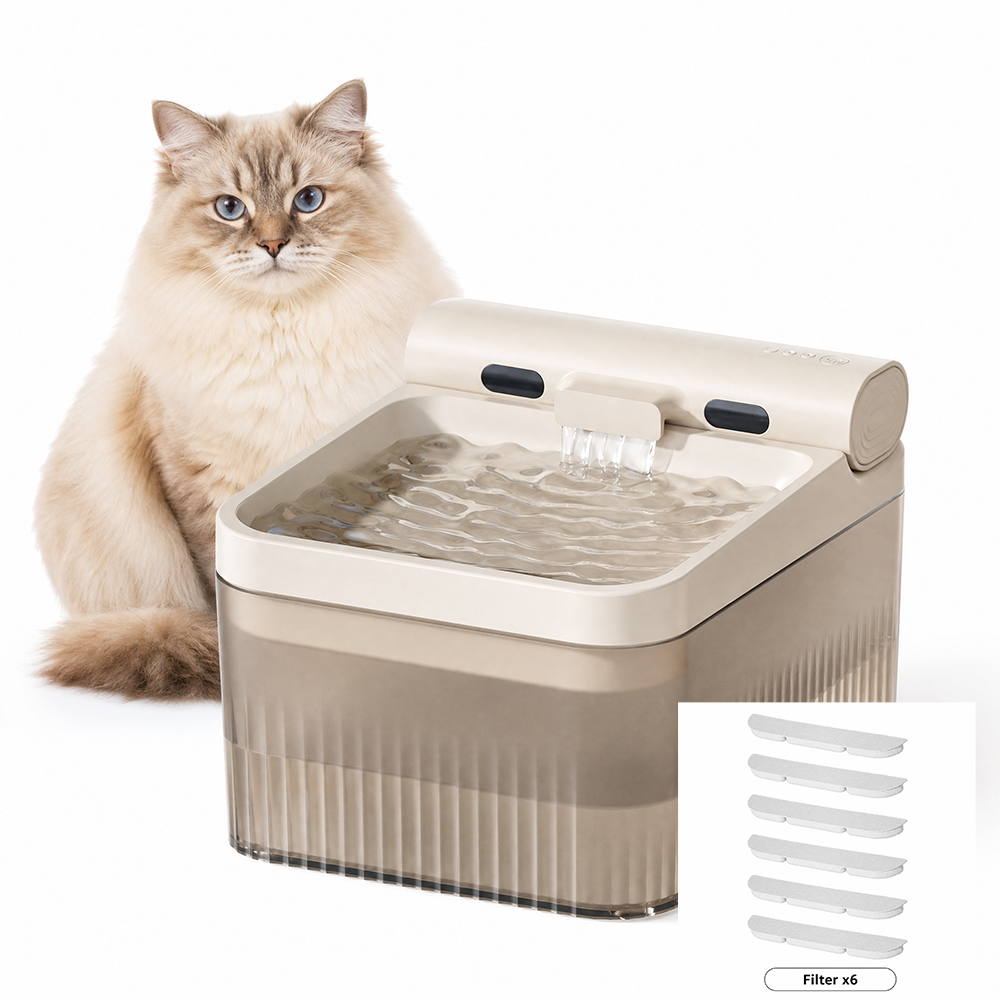 Cream White Cat Water Fountain 3L,6 Filters Included, Cordless Pet Water Dispenser for Cats & Small Dogs,Wireless Pet Fountain, Smart Sensor, 3 Modes, Quiet Rechargeable Type-C Drinking Bowl
