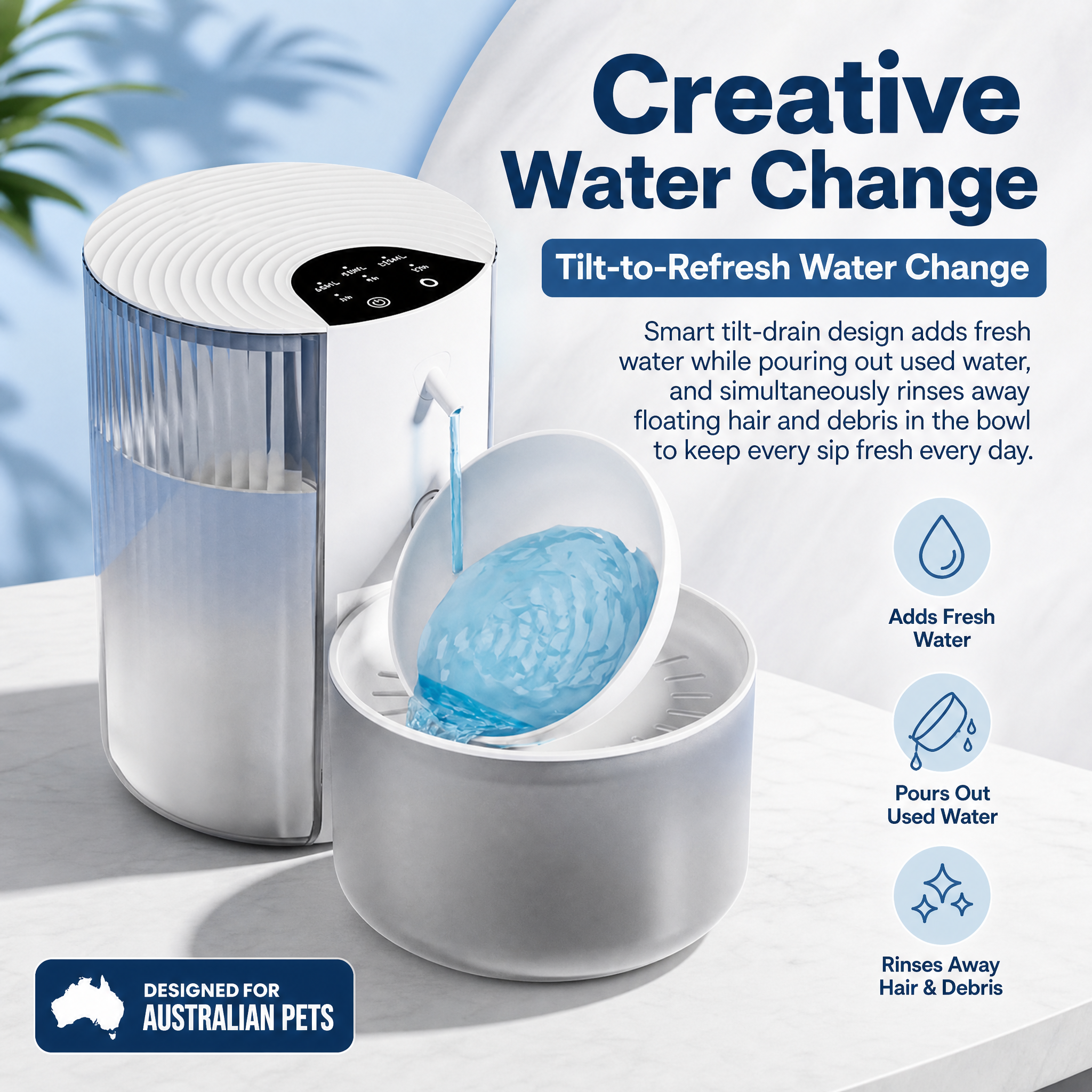 Cream White Smart Pet Water Dispenser 3L Cordless Cat Water Fountain No Filter Required, Rechargeable Wireless Pet Drinking Fountain with Clean & Waste Water Separation, Tilt-to-Refresh Bowl, 2000mAh Battery for Cats & Small Dogs