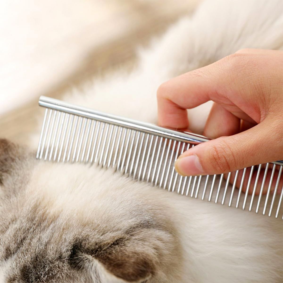 4 PCS Stainless-Steel Comb Dog Combs for Knots, Mats & Loose Hair Removal - Effective Dematting Tool, Comfortable, Lightweight, Portable & Safe for Dogs, Cats & Pets
