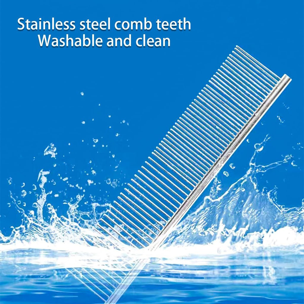 4 PCS Stainless-Steel Comb Dog Combs for Knots, Mats & Loose Hair Removal - Effective Dematting Tool, Comfortable, Lightweight, Portable & Safe for Dogs, Cats & Pets