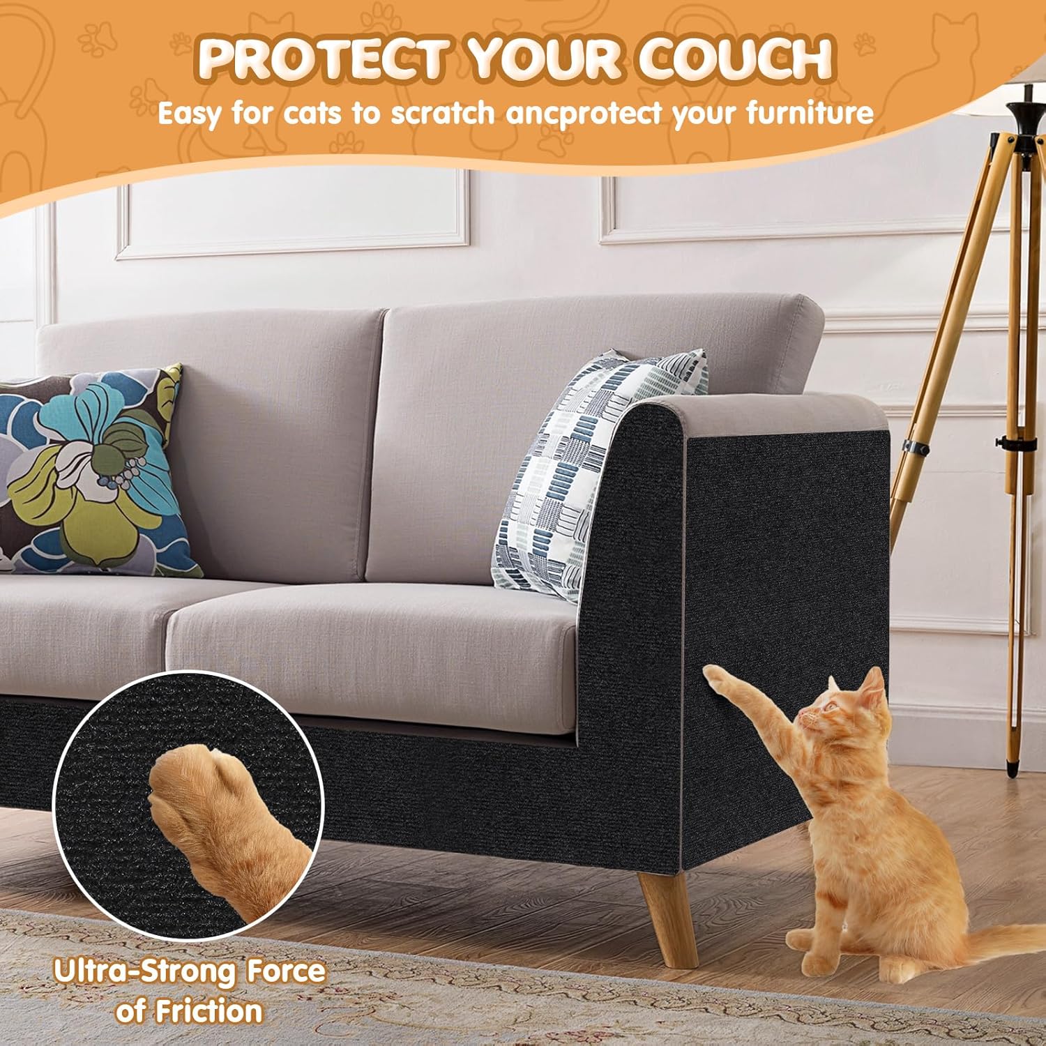 78.7"x15.8" Cat Scratching Mat - Trimmable Self Adhesive DIY Climbing Cat Scratcher Pad Replacement for Cat Tree Shelves and Post Cat Scratch Furniture (Light Grey)