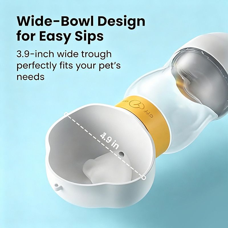 All-in-One Water and Food Pet Travel Cup 350ml Water + 200ml Food Storage Pet Outdoor Water Bottle - Yellow