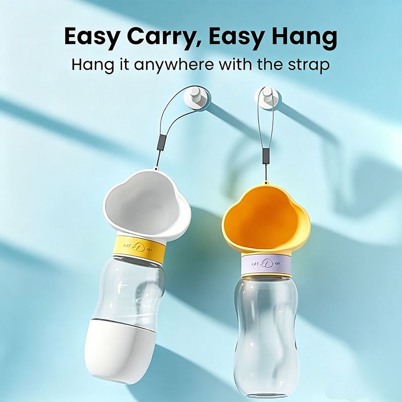 All-in-One Water and Food Pet Travel Cup 350ml Water + 200ml Food Storage Pet Outdoor Water Bottle - Yellow