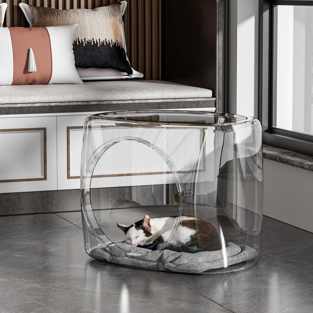 Transparent Capsule Cat Litter Box Semi Enclosed Cat House for Indoor Use