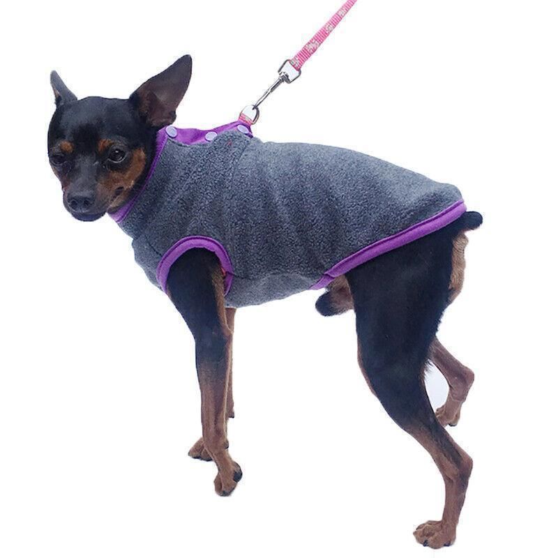 L Pet Dog Puppy Winter Warm Fleece Jumper Vest Coat Jacket Apparel Clothes Outdoor - Grey