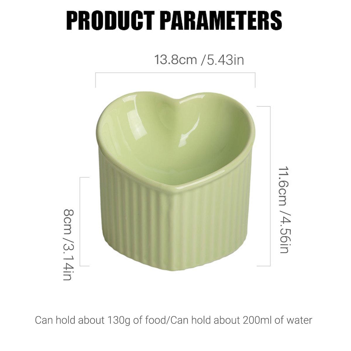 Love Shape Slanted Cat Bowl Ceramic Pet Bowl for Cats Food Water Feeding Dish - Black