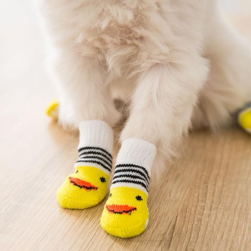 Non Slip Pet Socks for Dogs and Cats Knitted Paw Protector with Grips L Size - Blue bear