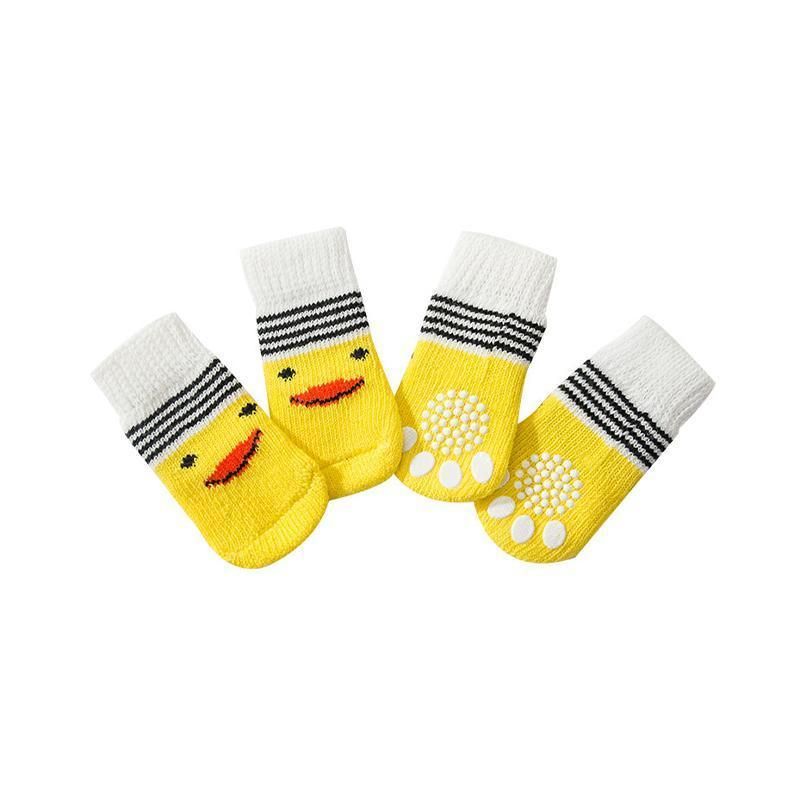 Non Slip Pet Socks for Dogs and Cats Knitted Paw Protector with Grips L Size - Blue bear