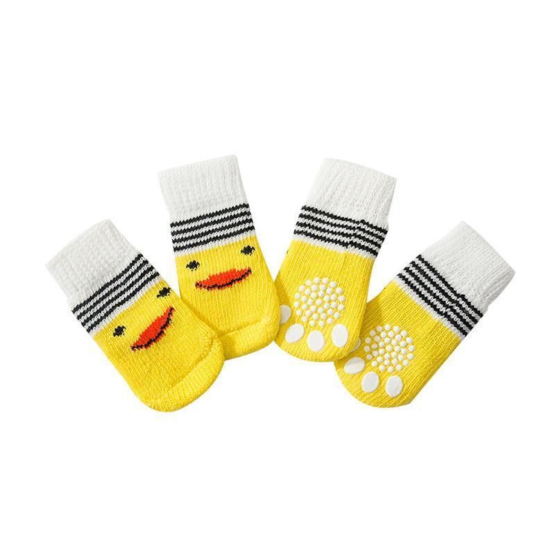Non Slip Pet Socks for Dogs and Cats Knitted Paw Protector with Grips L Size - Blue bear