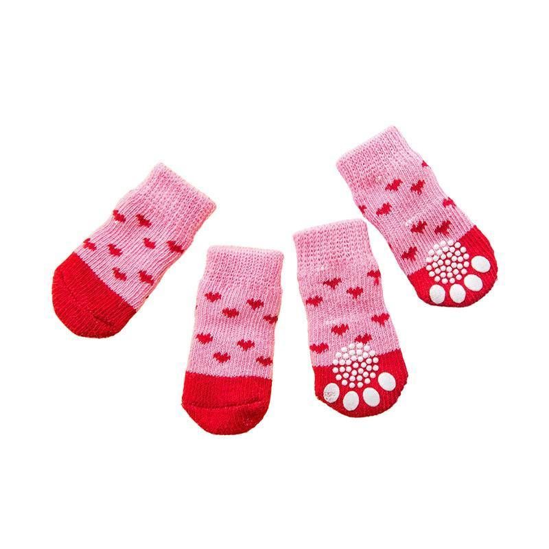 Non Slip Pet Socks for Dogs and Cats Knitted Paw Protector with Grips L Size - Red bear