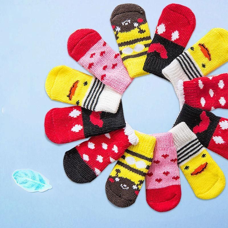 Non Slip Pet Socks for Dogs and Cats Knitted Paw Protector with Grips L Size - Blue bones