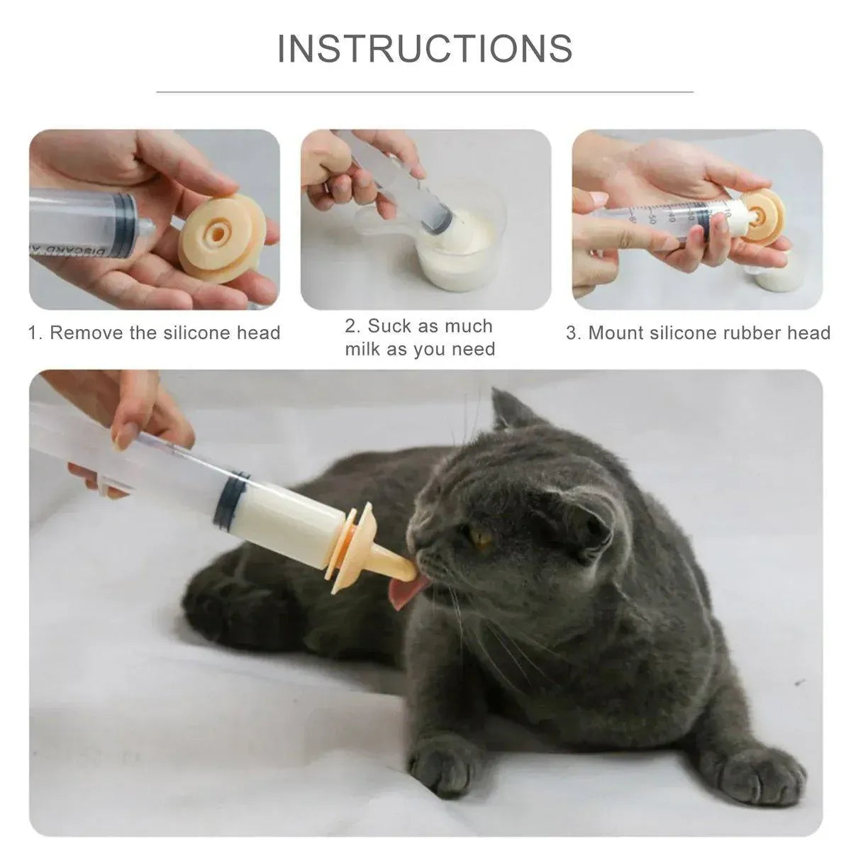 Kitten Puppy Pet Feeding Syringe Feeder Cat Dog Nursing Bottle with Pacifier - M-4PCS
