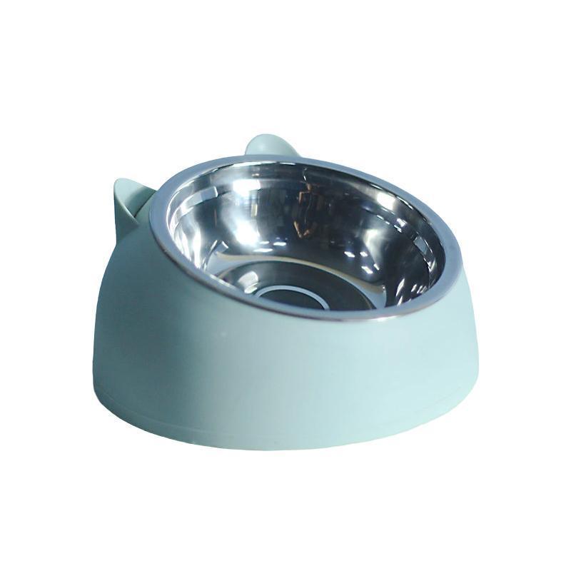Pet Dog Cat Food Bowl Raised No Slip Stainless Steel Tilted Water Food Feeder - Black
