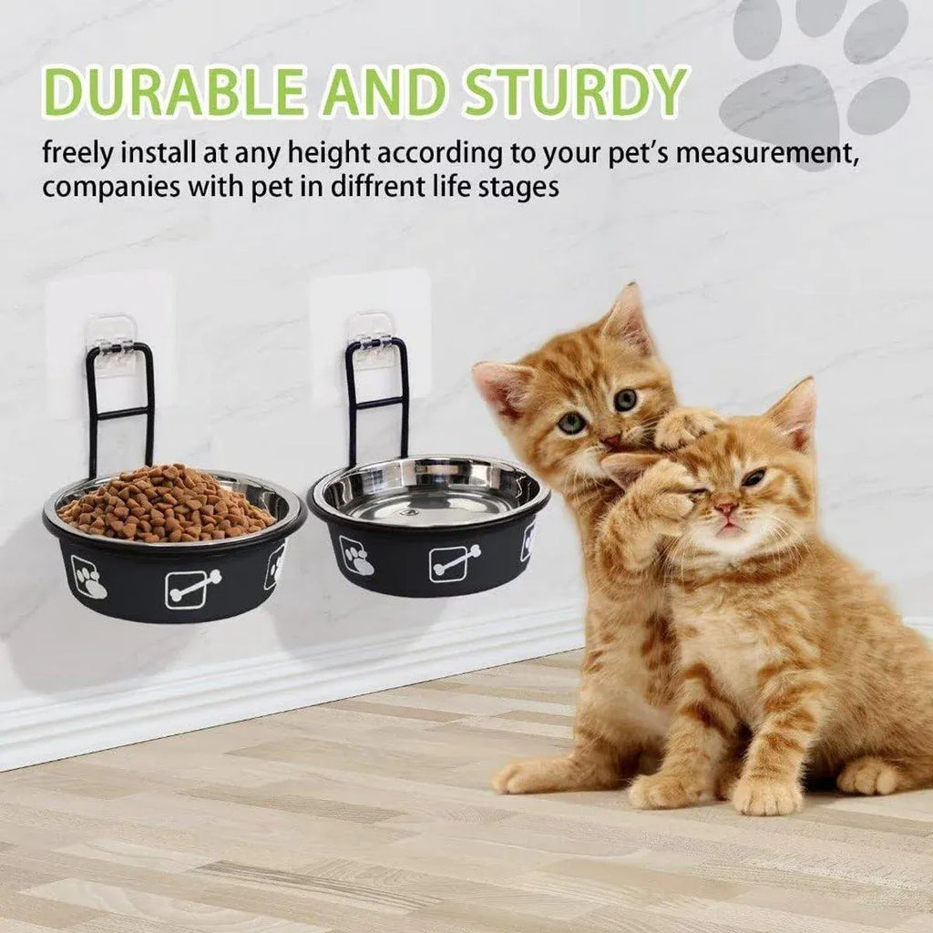 Stainless Steel Pet Bowl Hanging Cat Food Water Bowl Durable for Dogs and Cats - Black-12cm