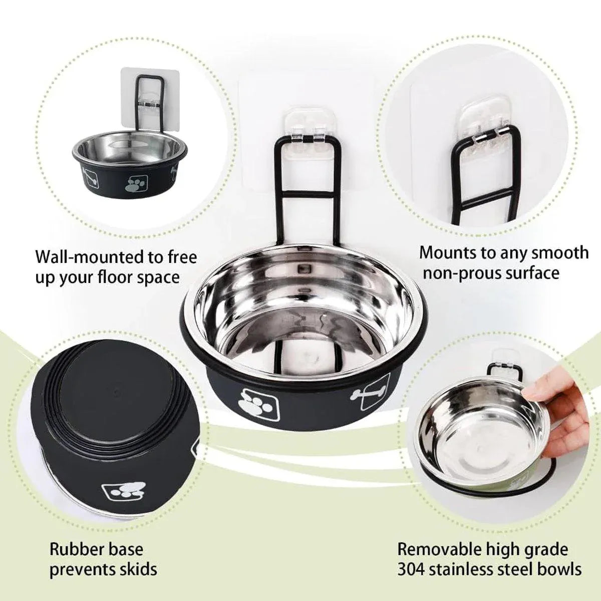 Stainless Steel Pet Bowl Hanging Cat Food Water Bowl Durable for Dogs and Cats - Black-12cm