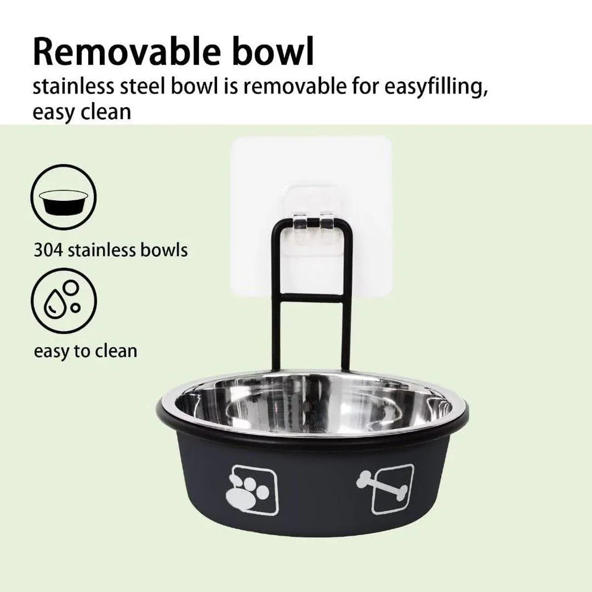 Stainless Steel Pet Bowl Hanging Cat Food Water Bowl Durable for Dogs and Cats - Black-12cm