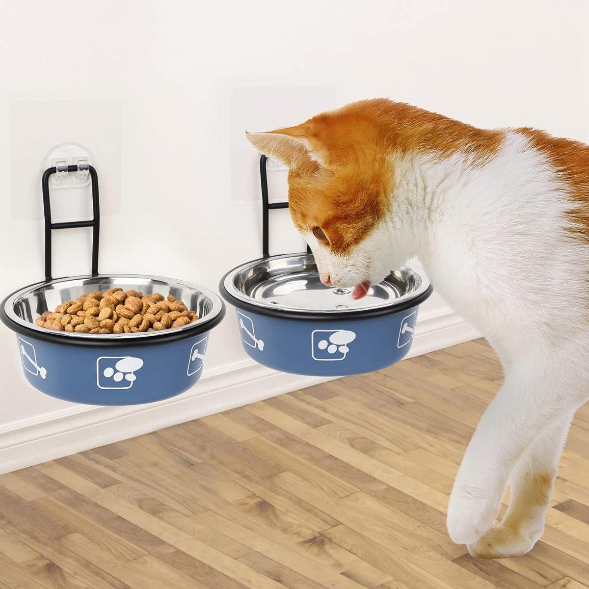 Stainless Steel Pet Bowl Hanging Cat Food Water Bowl Durable for Dogs and Cats - Black-14cm