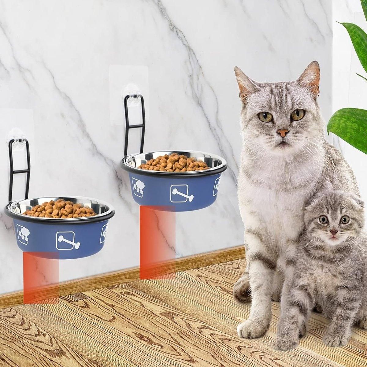 Stainless Steel Pet Bowl Hanging Cat Food Water Bowl Durable for Dogs and Cats - Blue-12cm