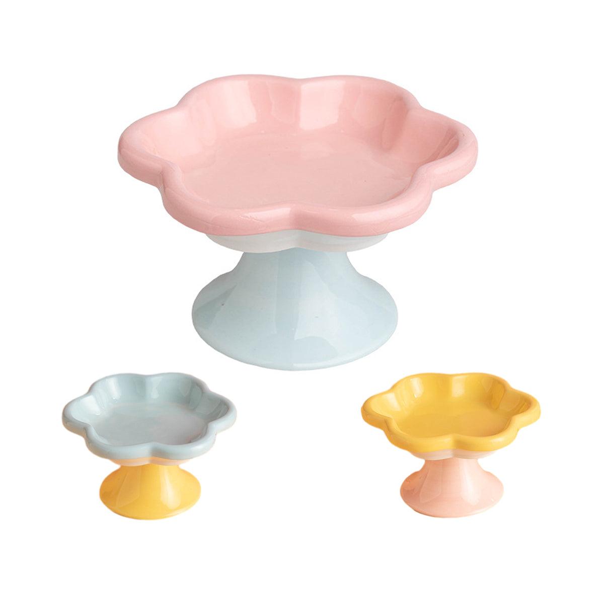 Flower Ceramic Cat Bowl Pet Food Bowl Snack Tray for Cats and Small Pets Feeding - Yellow