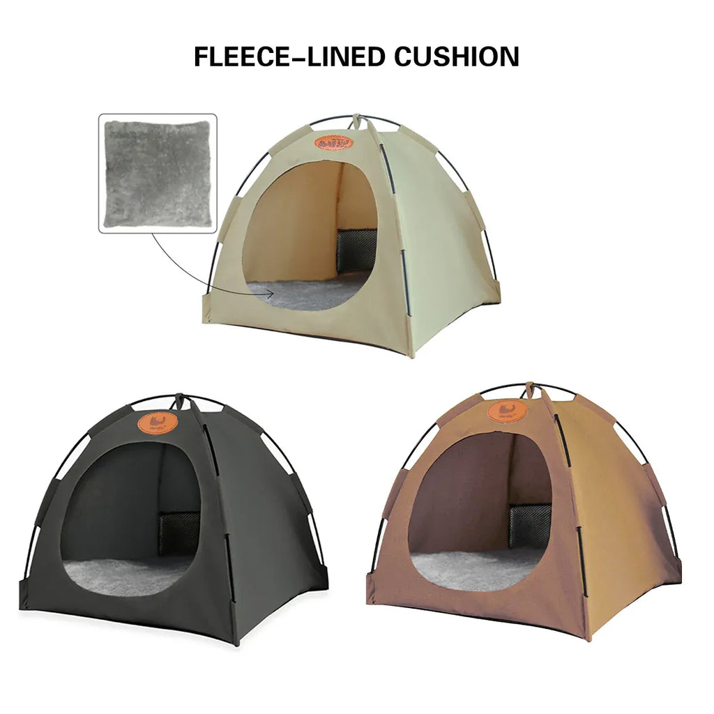 Folding Camping Pet Tent for Cats Puppy Bed Indoor Cat Nest Dog Cave Style House - Coffee