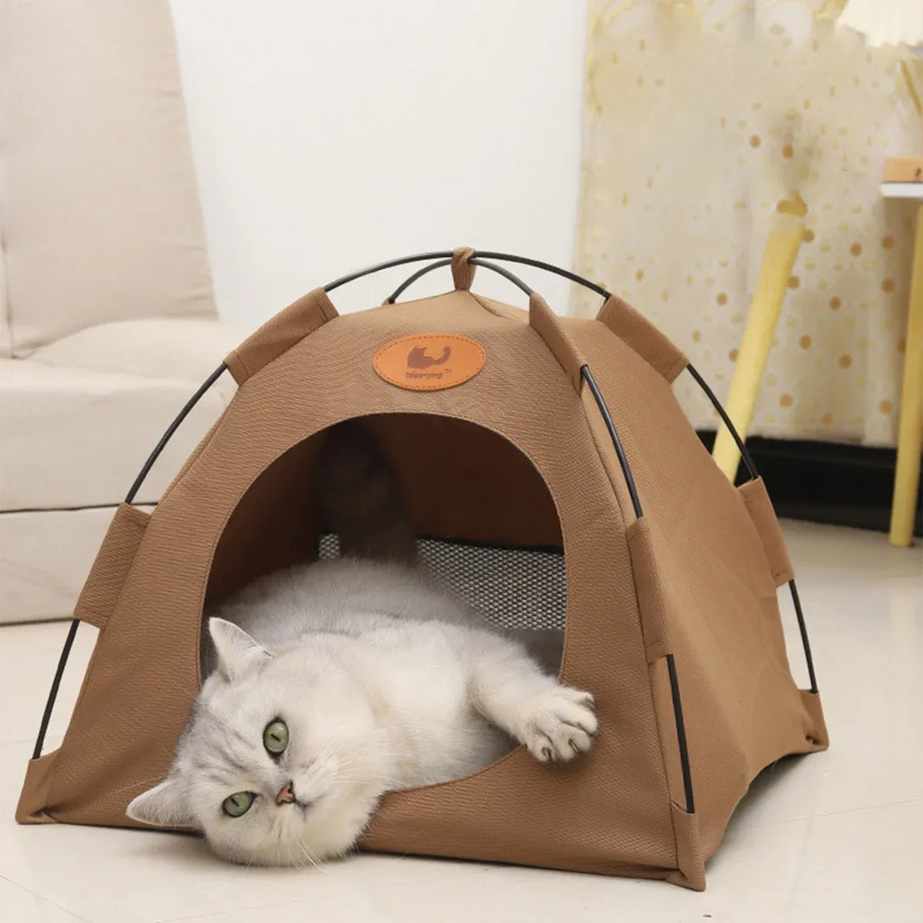 Folding Camping Pet Tent for Cats Puppy Bed Indoor Cat Nest Dog Cave Style House - Coffee