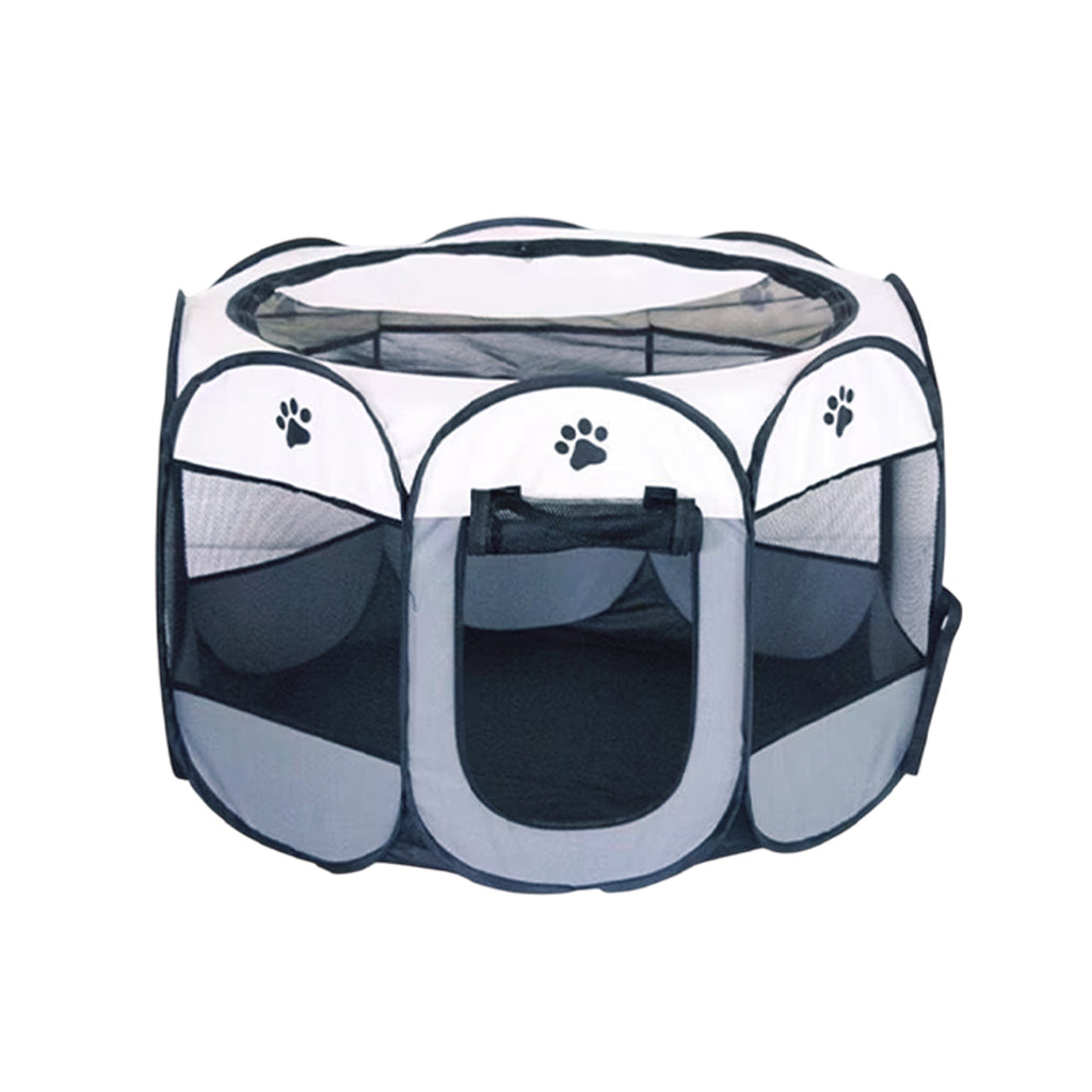 Pet Fence Indoor Cat Dog Tent Octagonal Fence Portable Foldable Cage Kennel - L-Coffee