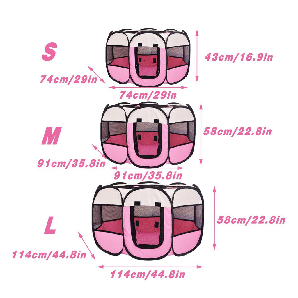 Pet Fence Indoor Cat Dog Tent Octagonal Fence Portable Foldable Cage Kennel - S-Pink