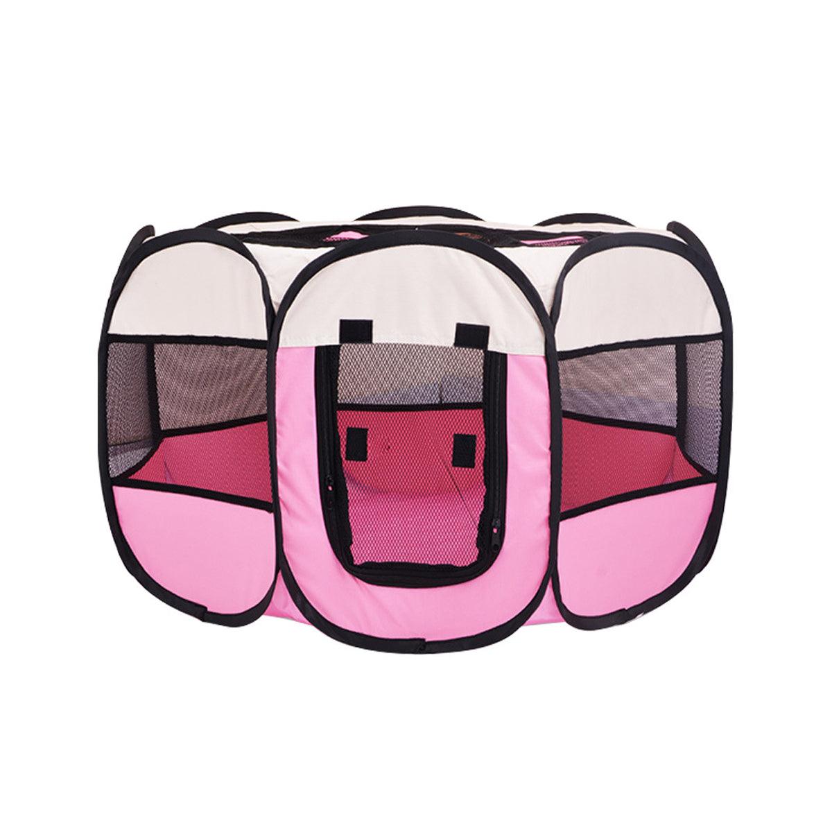 Pet Fence Indoor Cat Dog Tent Octagonal Fence Portable Foldable Cage Kennel - S-Pink