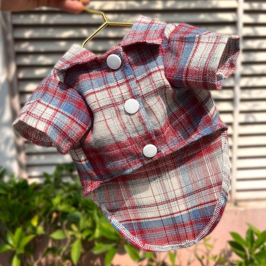 Soft Puppy Plaid Shirt Dog Clothes Jumpsuit Cat Pet Check Coat Summer T-shirt - Brown-S