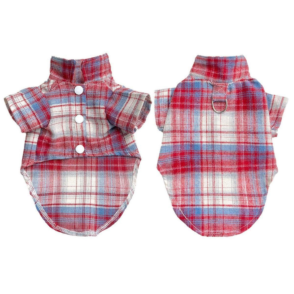 Soft Puppy Plaid Shirt Dog Clothes Jumpsuit Cat Pet Check Coat Summer T-shirt - Brown-S