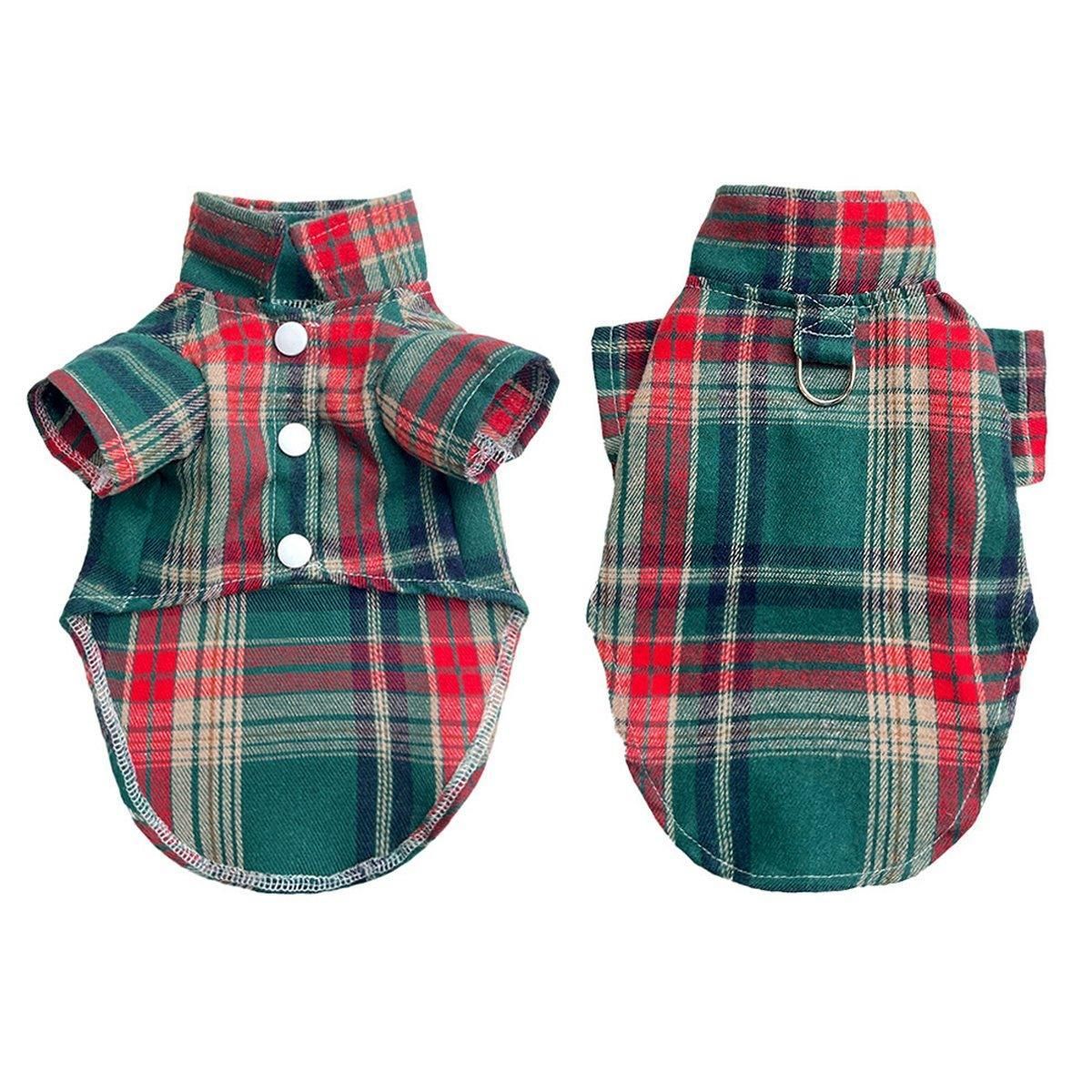 Soft Puppy Plaid Shirt Dog Clothes Jumpsuit Cat Pet Check Coat Summer T-shirt - Brown-S