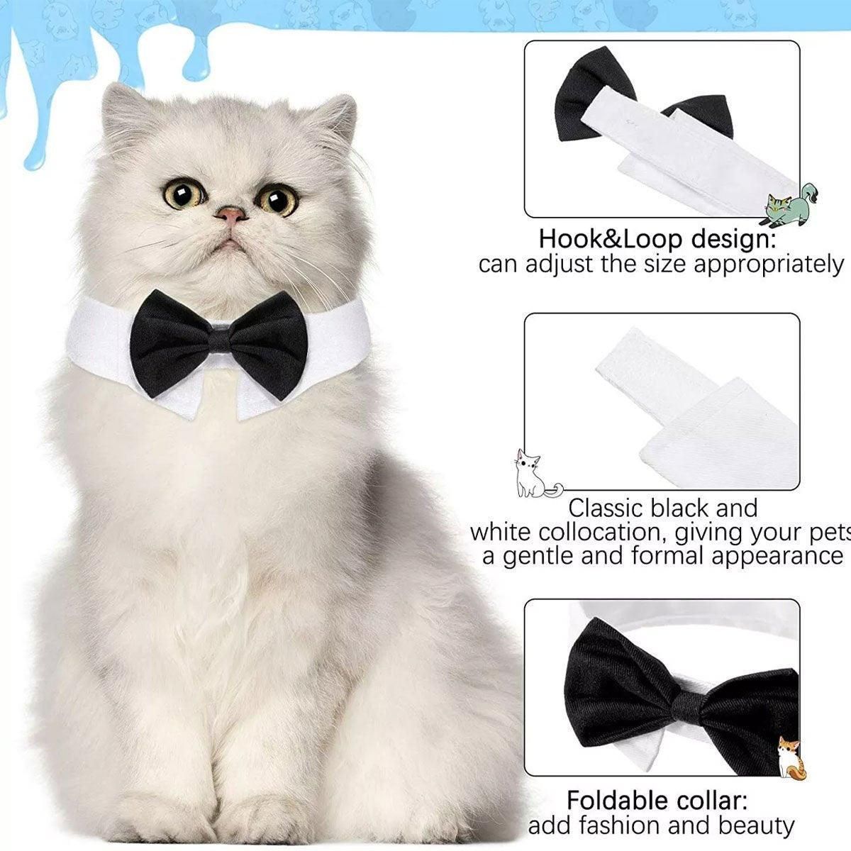 2pcs Pet Bow Tie Collar Dog Cat Suit Dress Accessories Adjustable Neck Strap - S