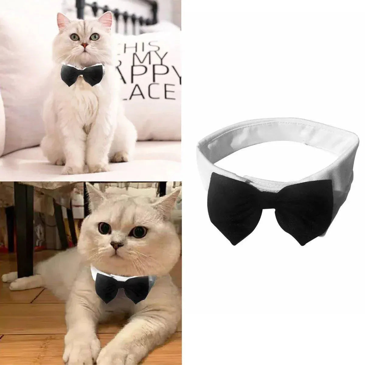 2pcs Pet Bow Tie Collar Dog Cat Suit Dress Accessories Adjustable Neck Strap - S