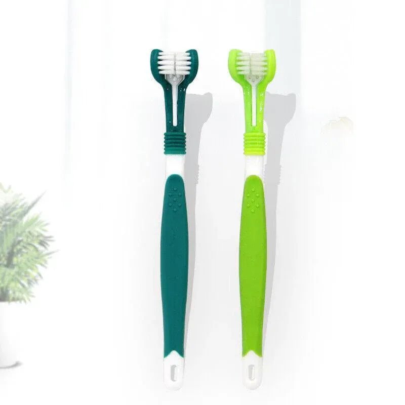 Three Sided Dog Toothbrush Pet Cat Teeth Cleaning Tool Oral Mouth Care Soft Bristle - Orange