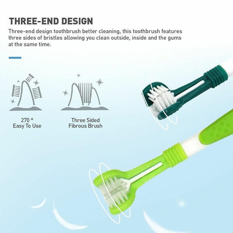 Three Sided Dog Toothbrush Pet Cat Teeth Cleaning Tool Oral Mouth Care Soft Bristle - Orange