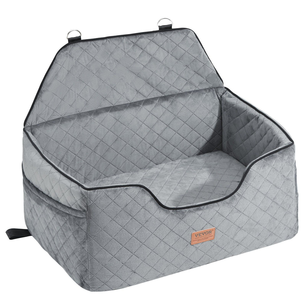 Dog Car Seat, Dog Booster Seat for Car with A Storage Pocket, Pet Car Seat with Clip-On Safety Leash, Sponge Filling, Dog Car Bed for Medium & Large Dog up to 24.9 kg, Gray