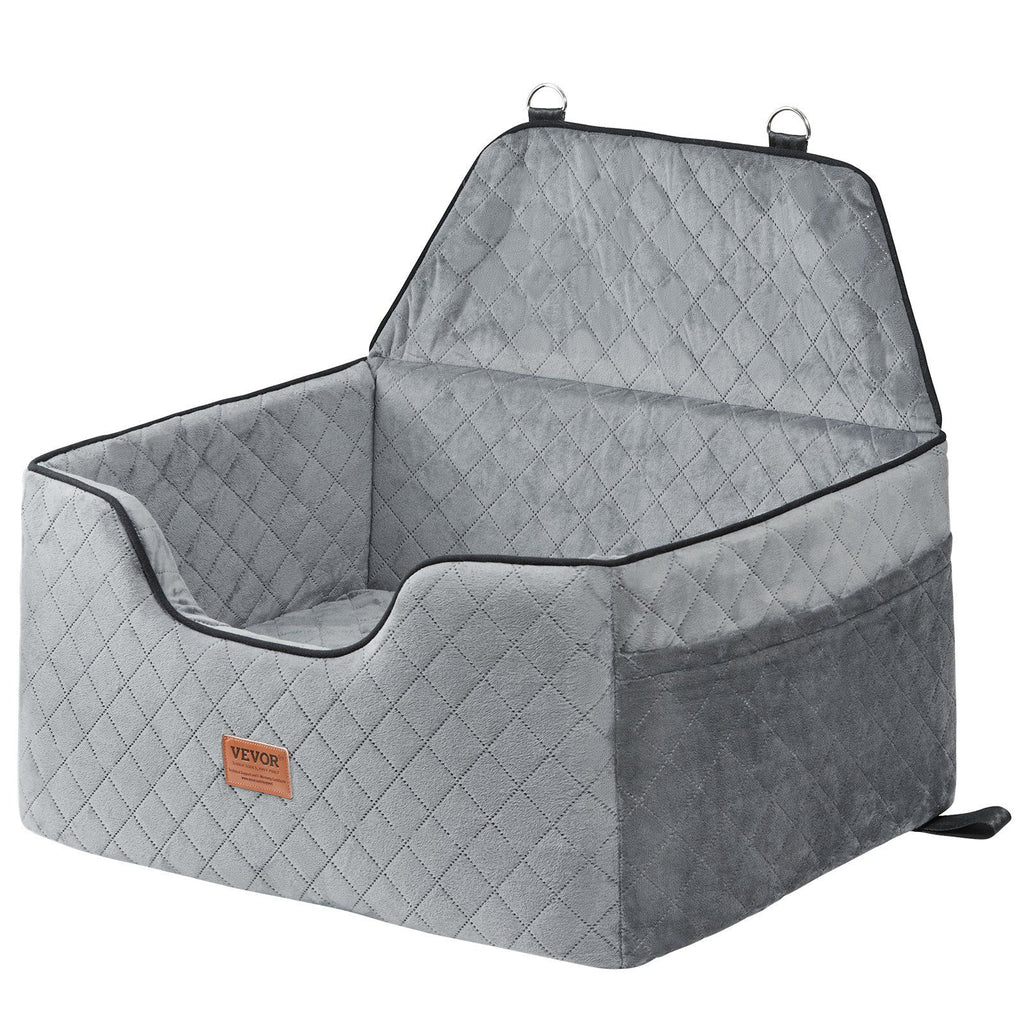 Dog Car Seat, Dog Booster Seat for Car with A Storage Pocket, Pet Car Seat with Clip-On Safety Leash, Sponge Filling, Dog Car Bed for Medium & Large Dog up to 24.9 kg, Gray