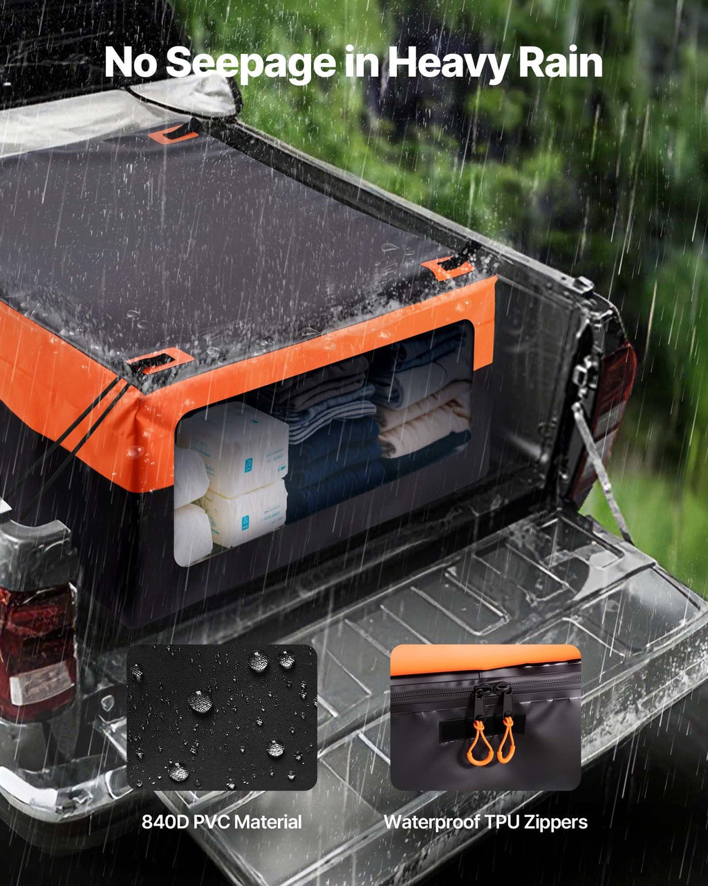 Truck Bed Cargo Bag, Waterproof 840D PVC, 130 x 102 x 55.5 cm (26 Cu. ft), Heavy Duty Cargo Bag for Truck Bed with Bungee Cords, Net and Carabiners, Fits a Variety of SUV & Pickup Trucks